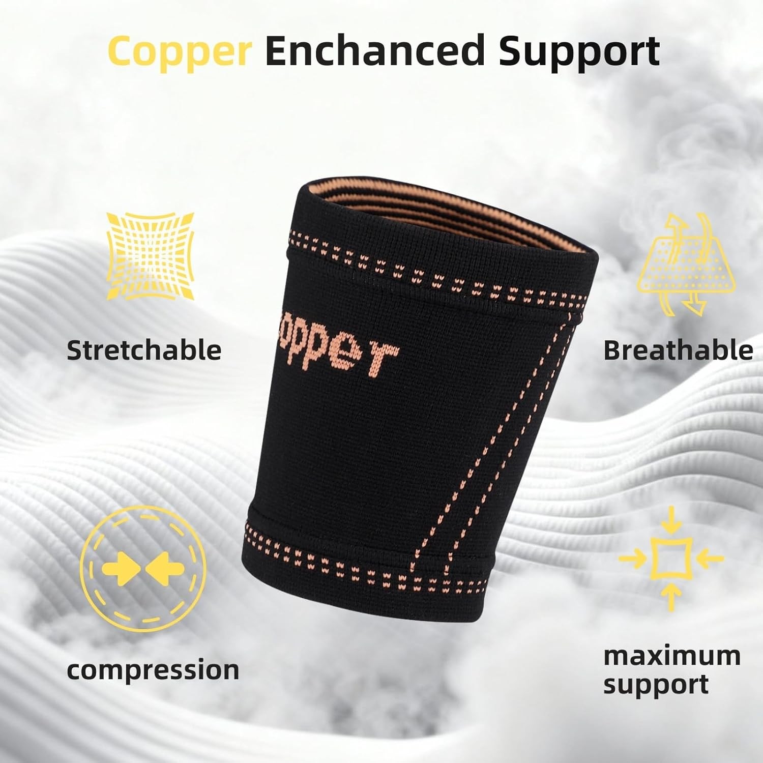 Copper Bicep Compression Sleeve Tricep Tendonitis Brace Arm Support S M L XL