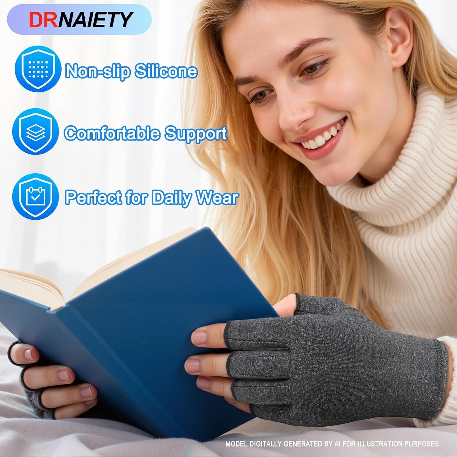Comfortable X-Large Fingerless Arthritis Compression Gloves for Daily Activities