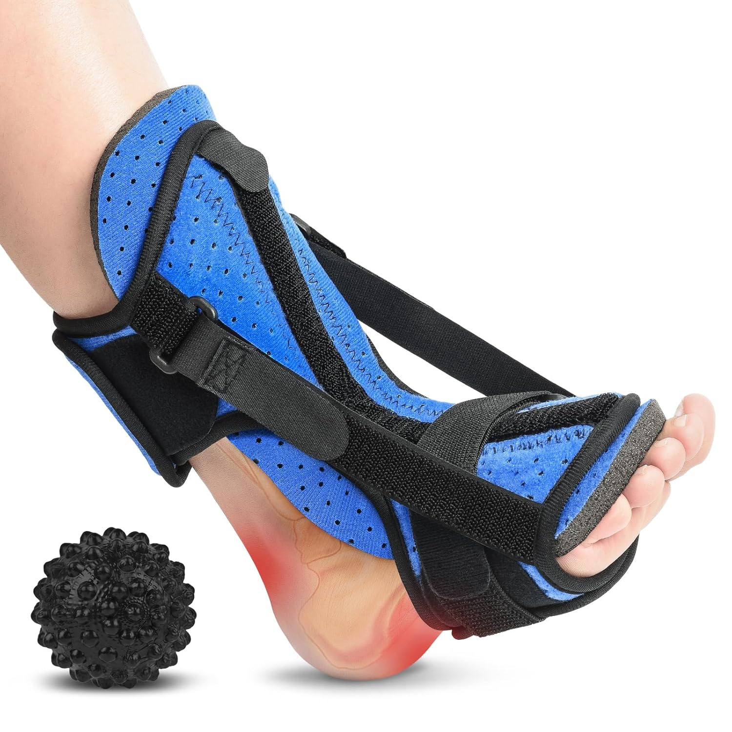 Plantar Fasciitis Night Splint with Massage Ball, Adjustable Brace Dorsal Night