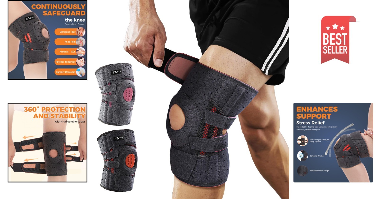 Knee Brace Sleeve Compression Support Joint Pain Arthritis Relief 21-27.5″