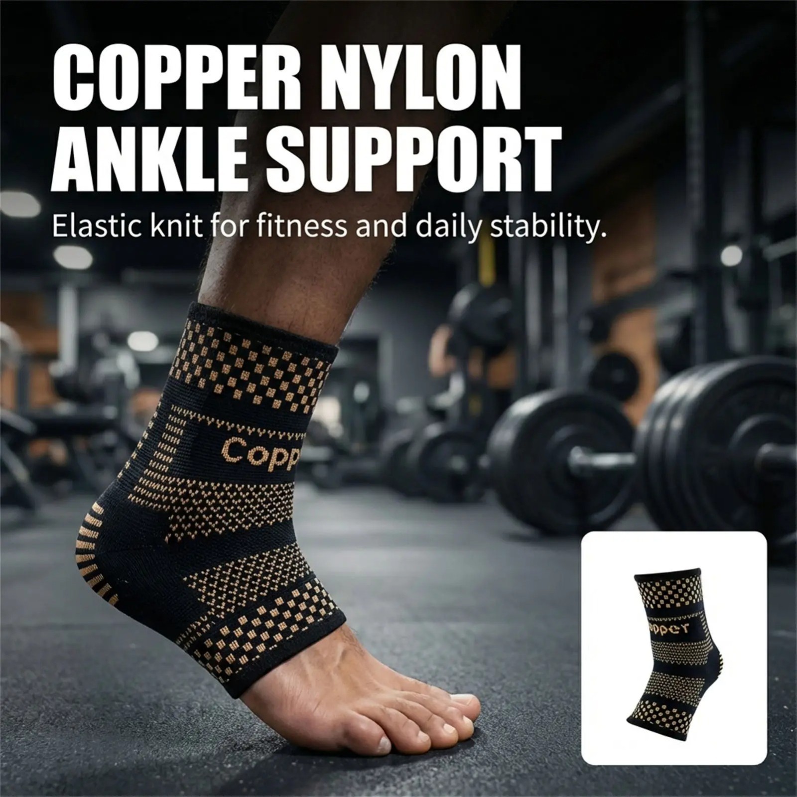 Copper Compression Ankle Brace Support Sleeve for Running Sports Walking 1 Pair