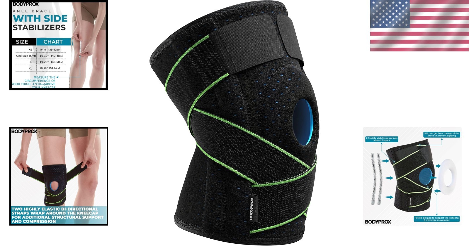 Black Knee Support with Side Stabilizers & Patella Gel Pads – Light & Breathable