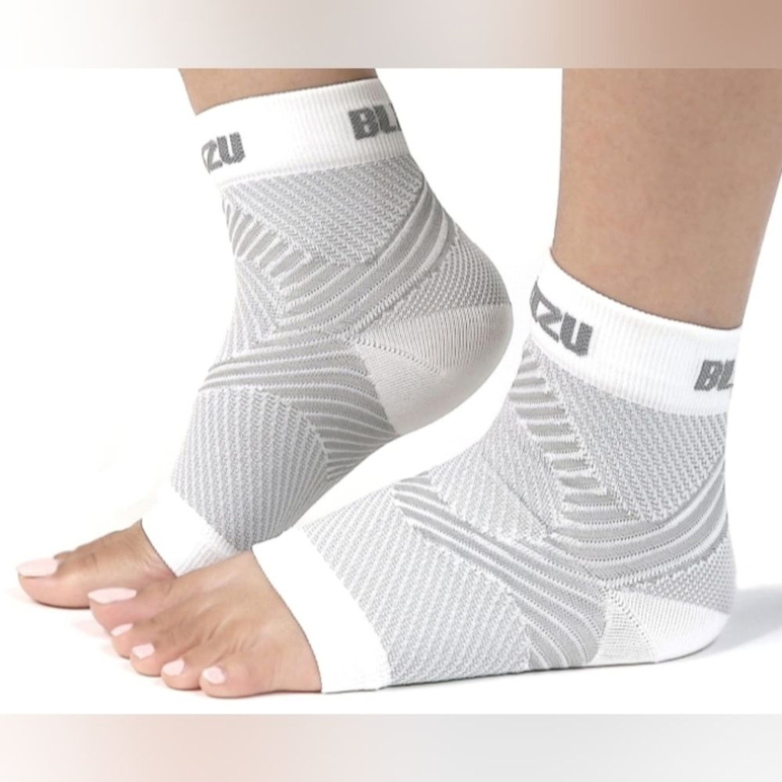 Blitzu Premium Graduated Foot Compression Sleeves XXL Unisex White New