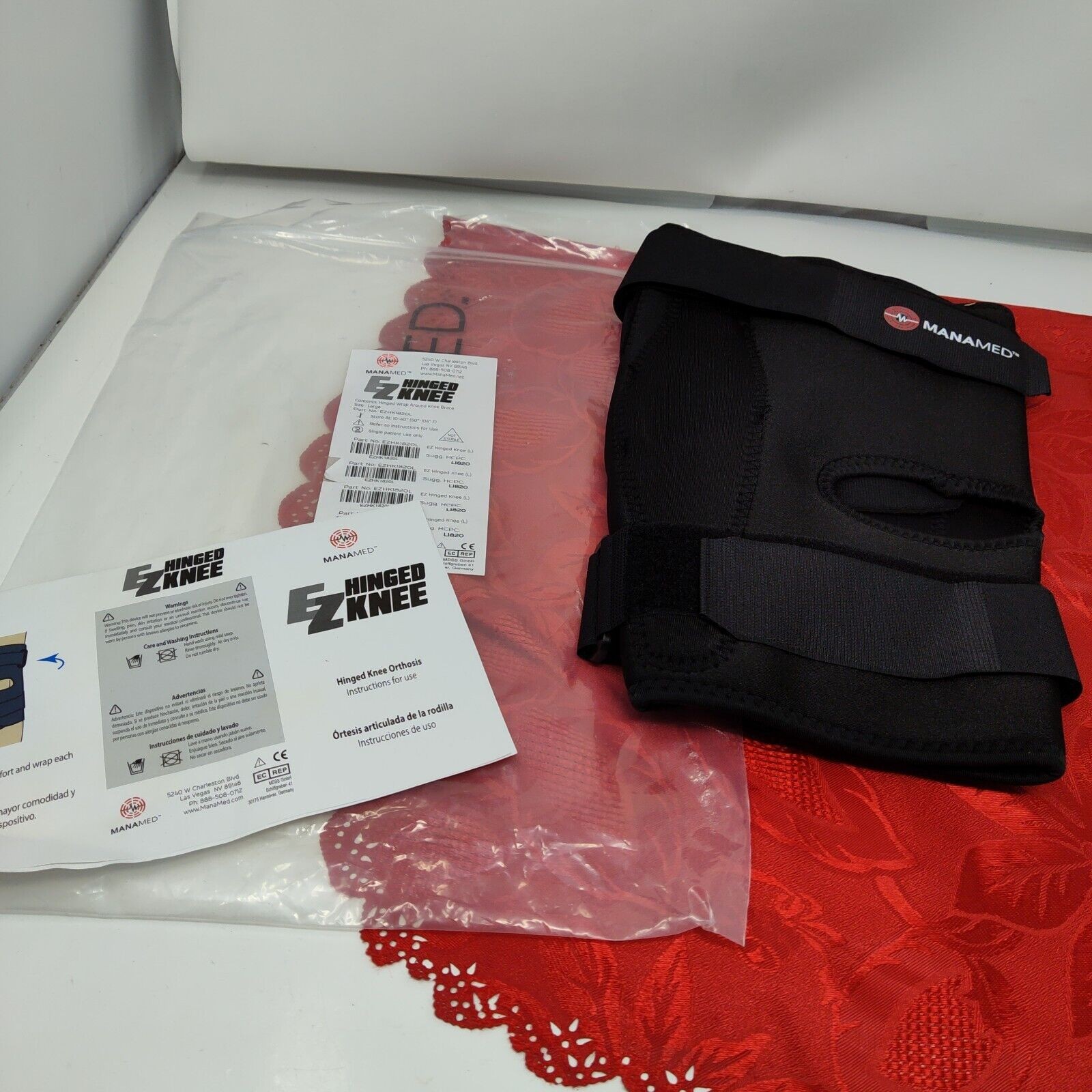 Manamed EZ Hinged Wrap Around Knee Brace Large LG New