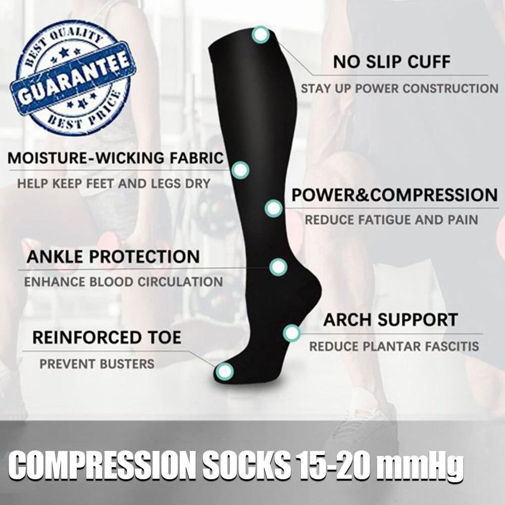 3 PAIRS Compression Socks Wide Calf Plus Size L Knee High 15-20mmHG Sports Socks