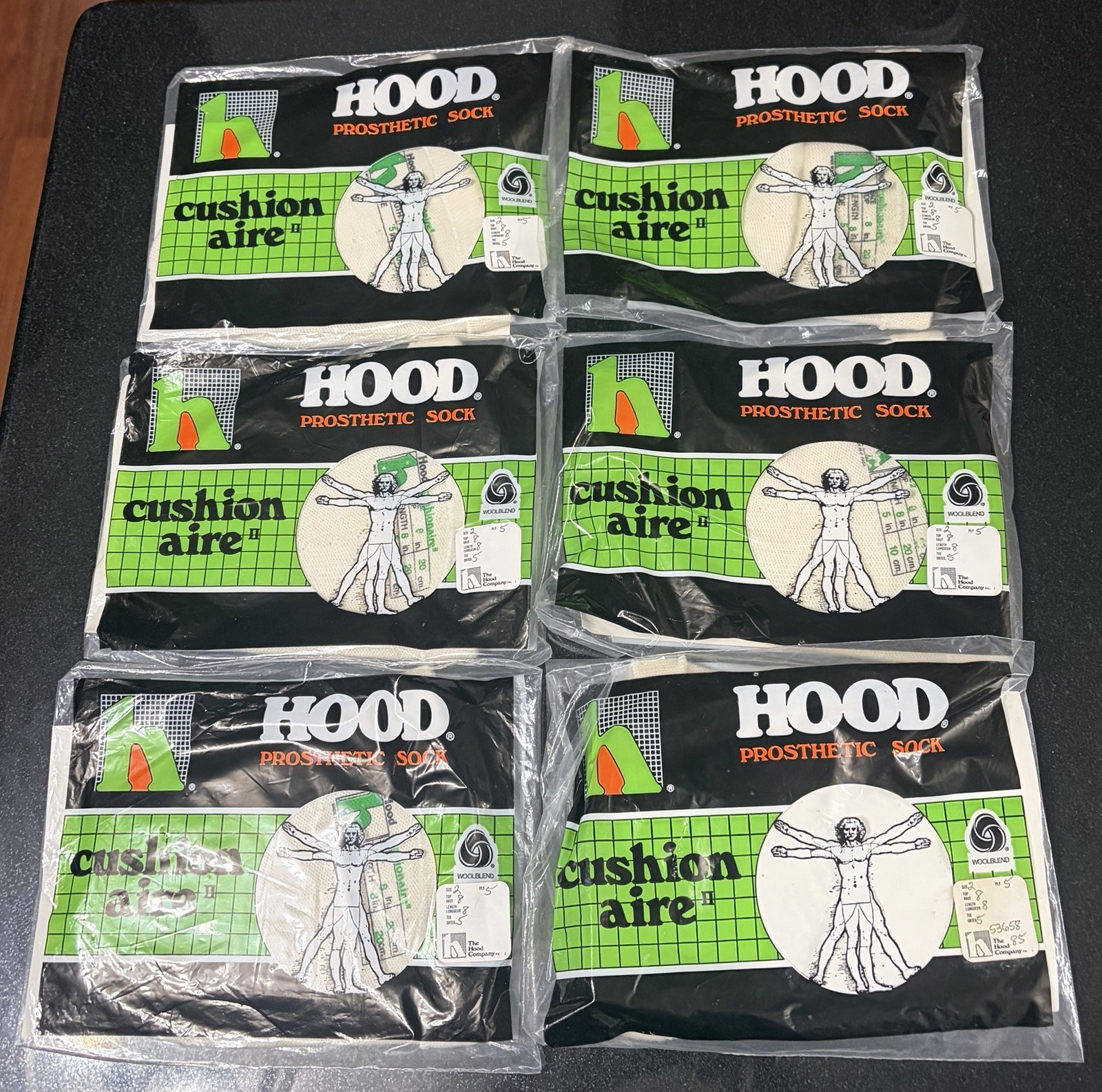 Lot Of 6 Hood Prosthetic Socks Ply 5 Size 2 Top 8 Length 8 Toe 5