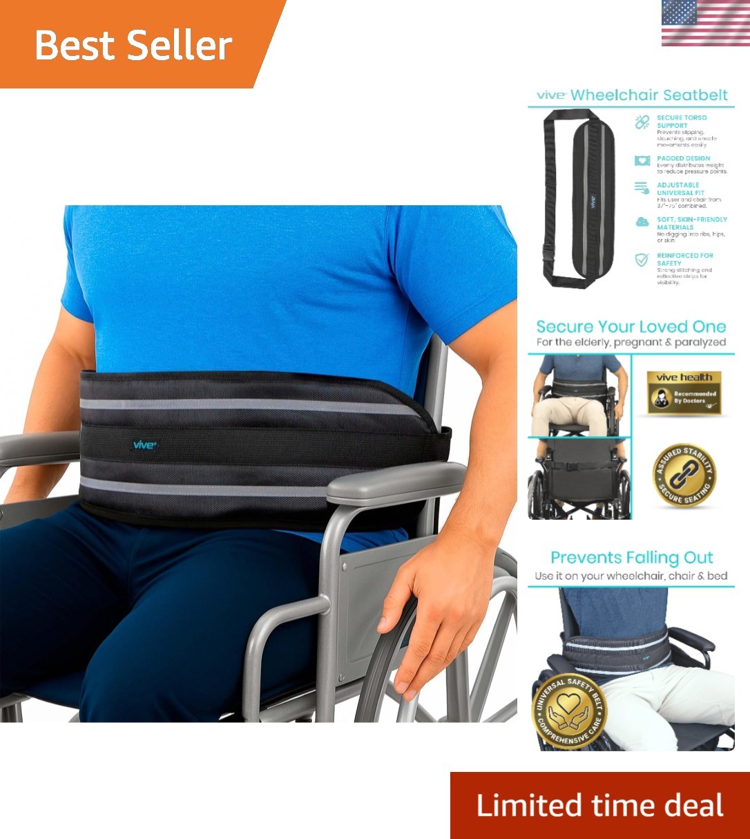 Adjustable Wheelchair Seatbelt for Seniors | Safety Harness for Fall Prevention