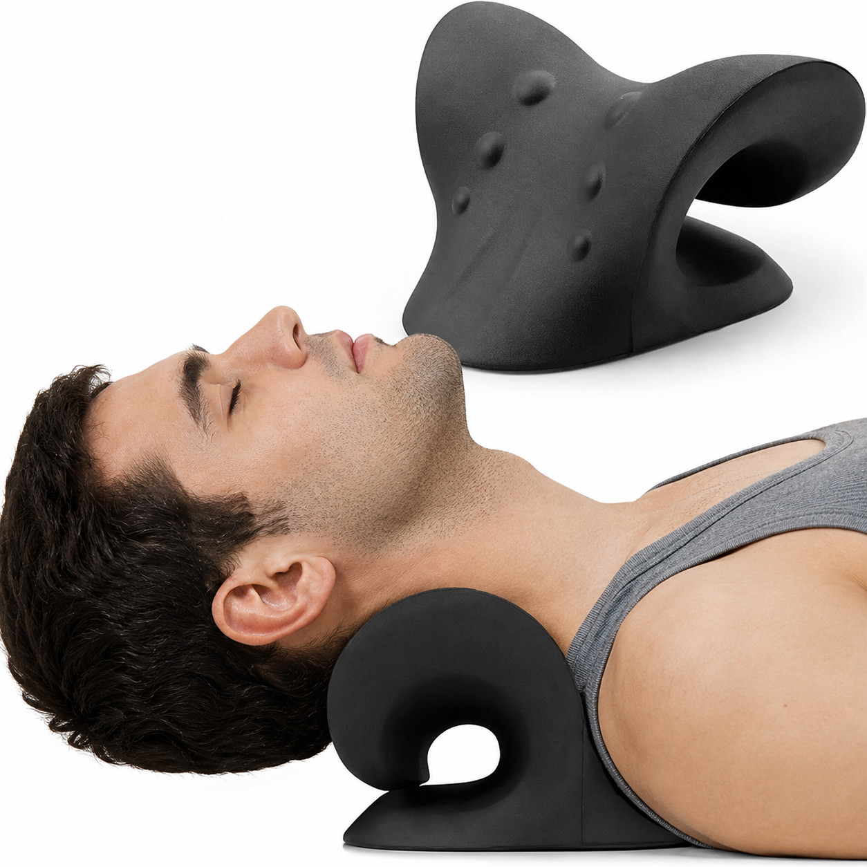Cervical Neck Traction Pillow Ergonomic Neck Support Relaxer Black