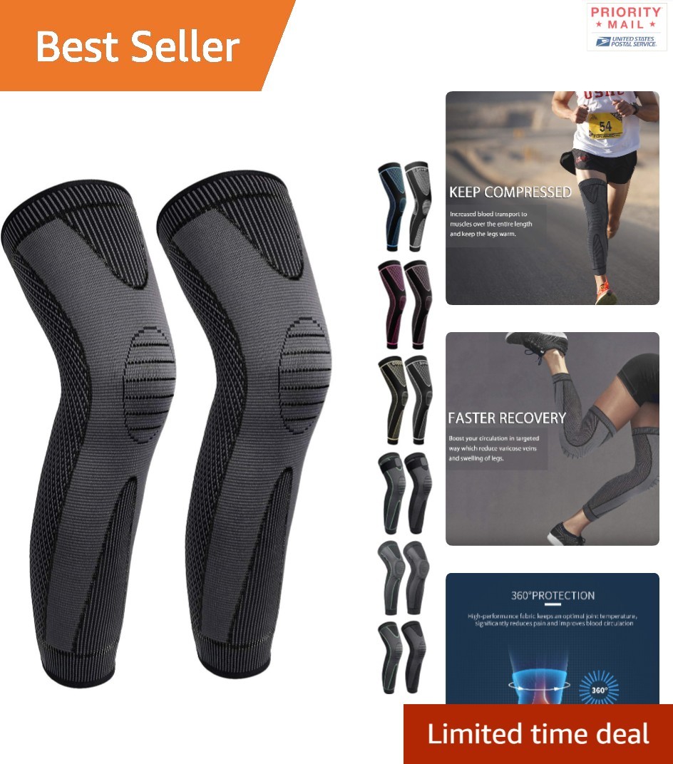 Silicone Spandex Compression Leg Sleeves for Running Cycling Basketball 1 Pair