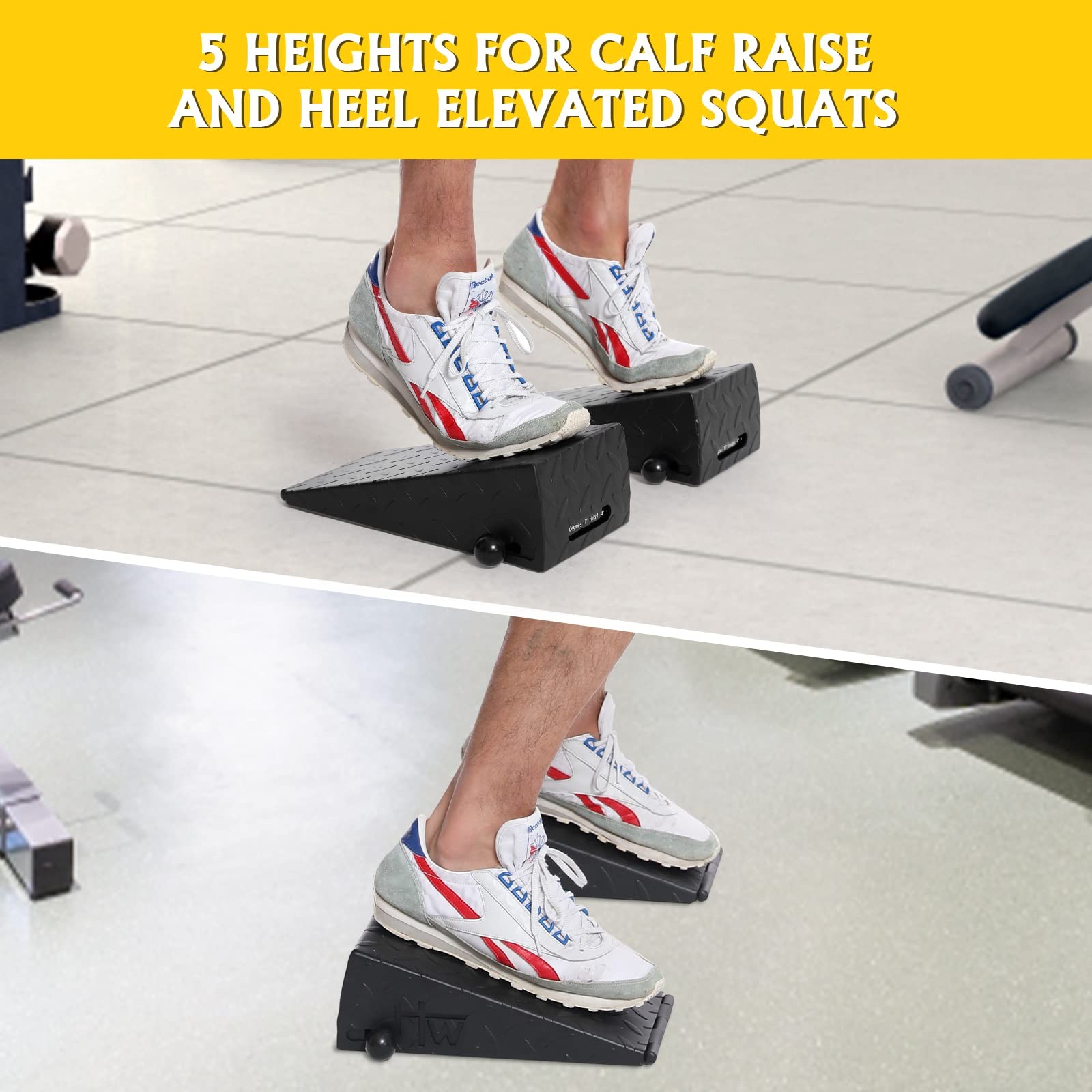 Squat Wedge Height Adjustable Slant Board for Heel B: Black-Metal-5Heights
