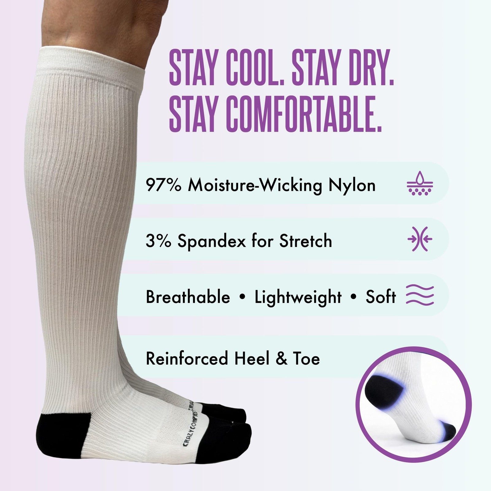 Crazy Compression Over-the-Calf Socks, White, Wide Small-Medium, White (Wide)