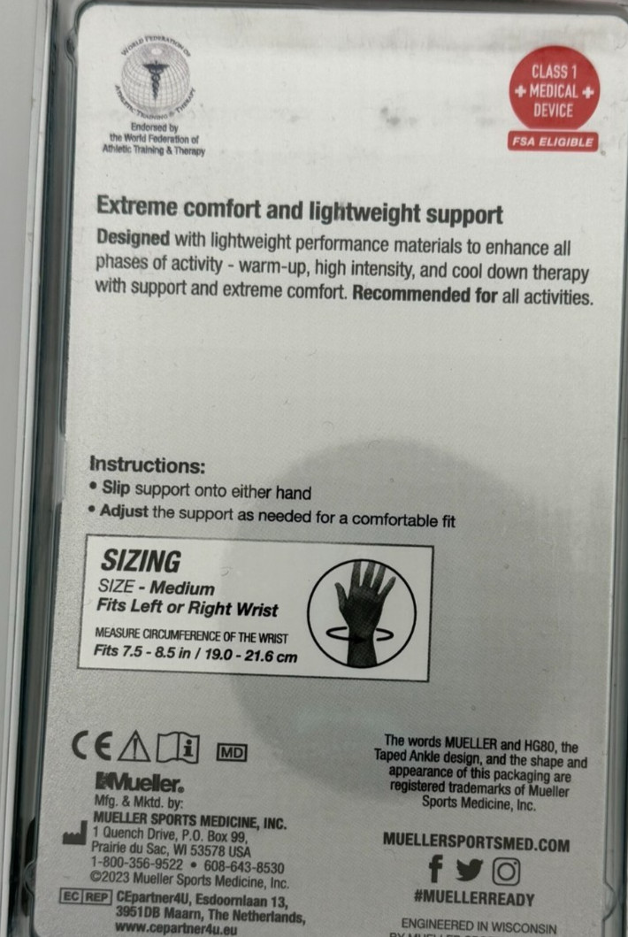 Mueller MLR Hg80 Wrist Support Brace Black Medium 7.5–8.5 in Compression