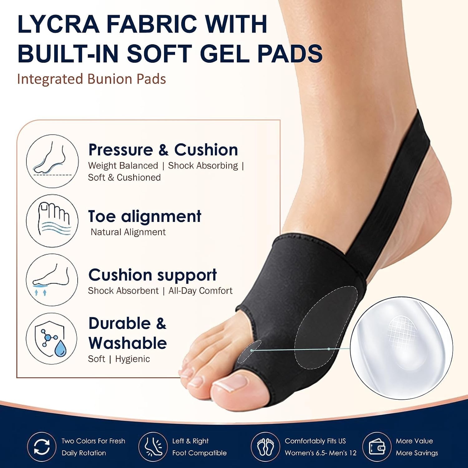Bunion Corrector Sleeves Toe Separators Gel Cushion Pads Heel Strap Lycra 4 Pack