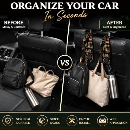 2 Pack Spooky Bat Car Headrest Hooks for Purse Bag Seat Back Hanger | Goth Frog