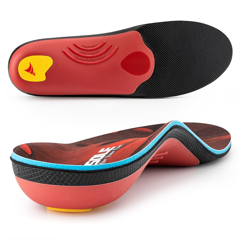 Plantar Fasciitis Insoles Red High Arch Support Orthotics for Men Size 10-10 1/2