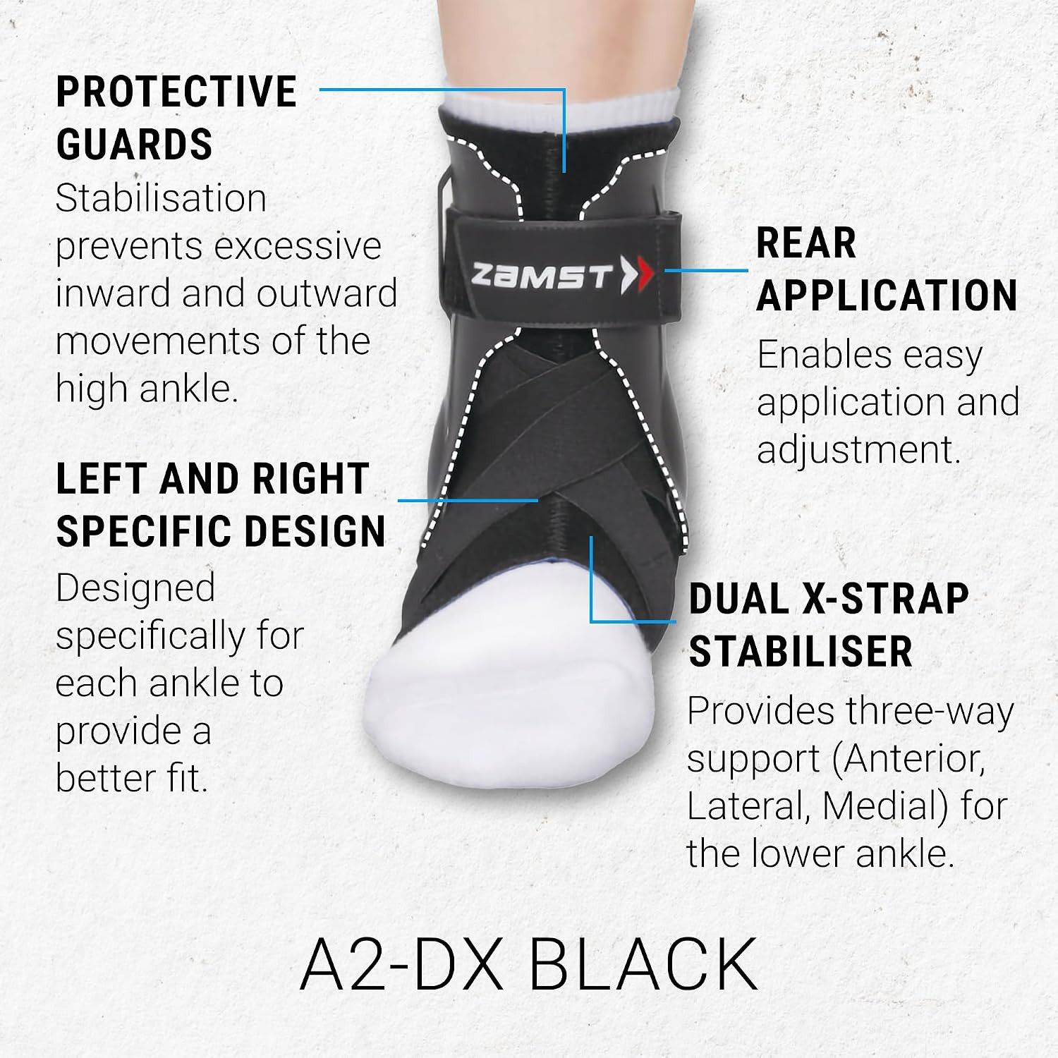 A2-DX Sports Ankle Brace with Protective Guards for High Ankle Sprains and Chron