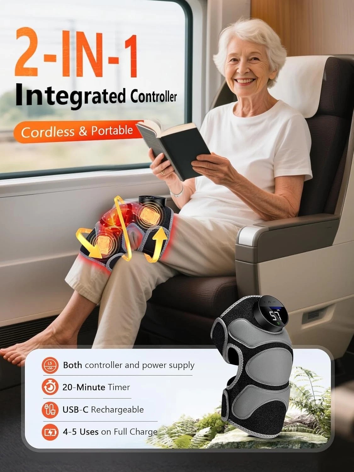 Targeted Knee Brace with 4 Massage Areas & Red Light Therapy – Cord-Free Relief