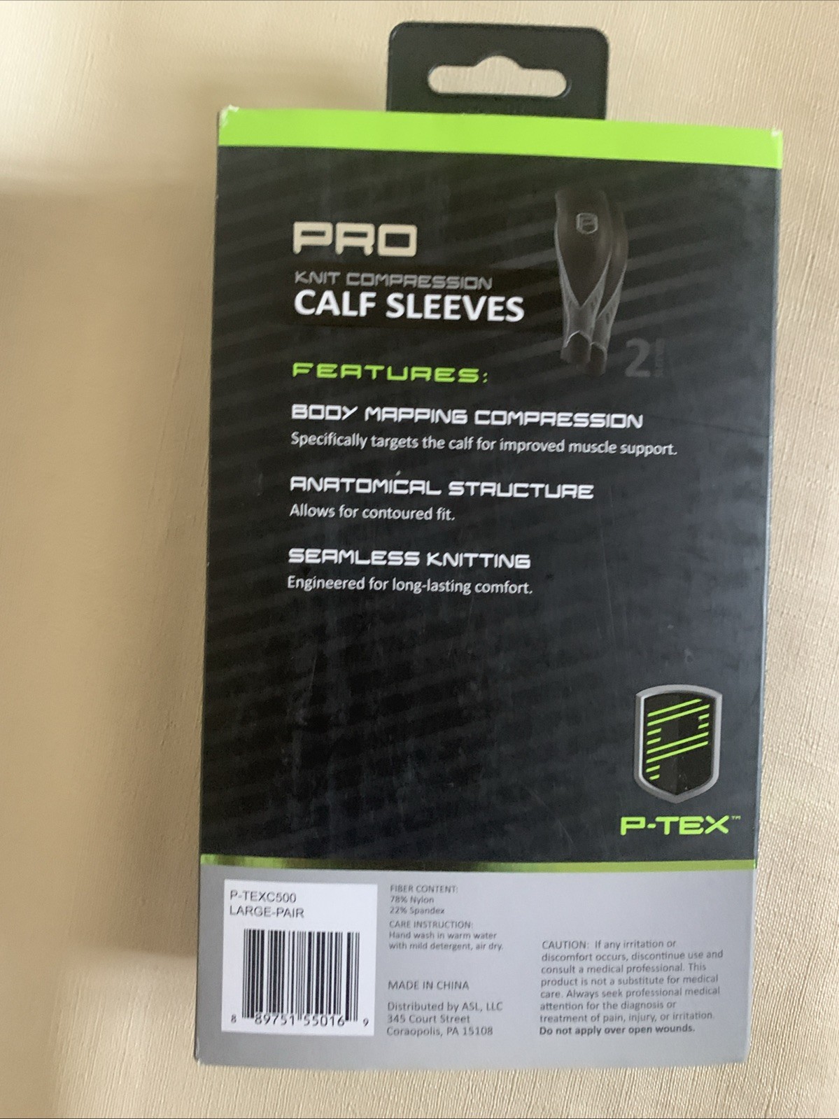 P-TEX ** PRO KNIT COMPRESSION CALF SLEEVES **P-TEXC500” LARGE Pair **BLACK*NEW**