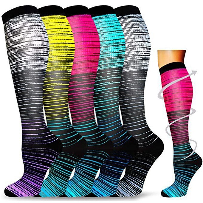 5Pairs Compression Knee High Graduated Support Stocking Women Men Socks S/M-L/XL