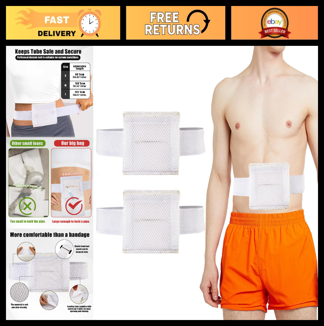 2PCS Breathable Feeding Tube Belt – Comfortable G Tube & Dialysis Accessories, B