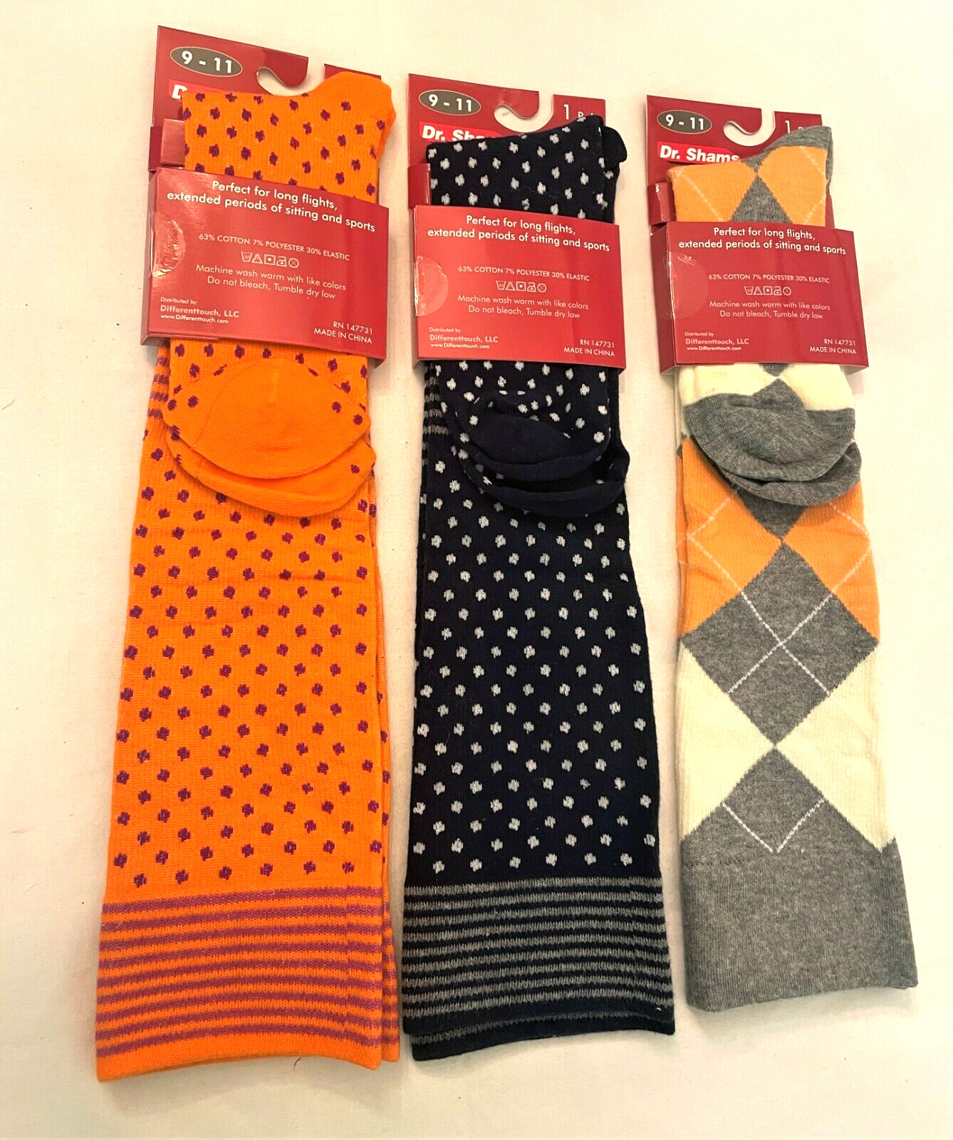 3 pair Compression Socks Size 9-11 Knee High Socks Dr. Shams Moderate 8-15 mm Hg