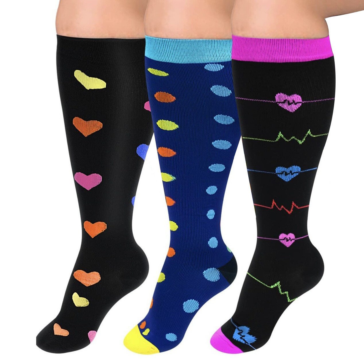 3/4/5 Pairs Plus Size Compression Socks Extra Wide Calf Knee High Support Socks