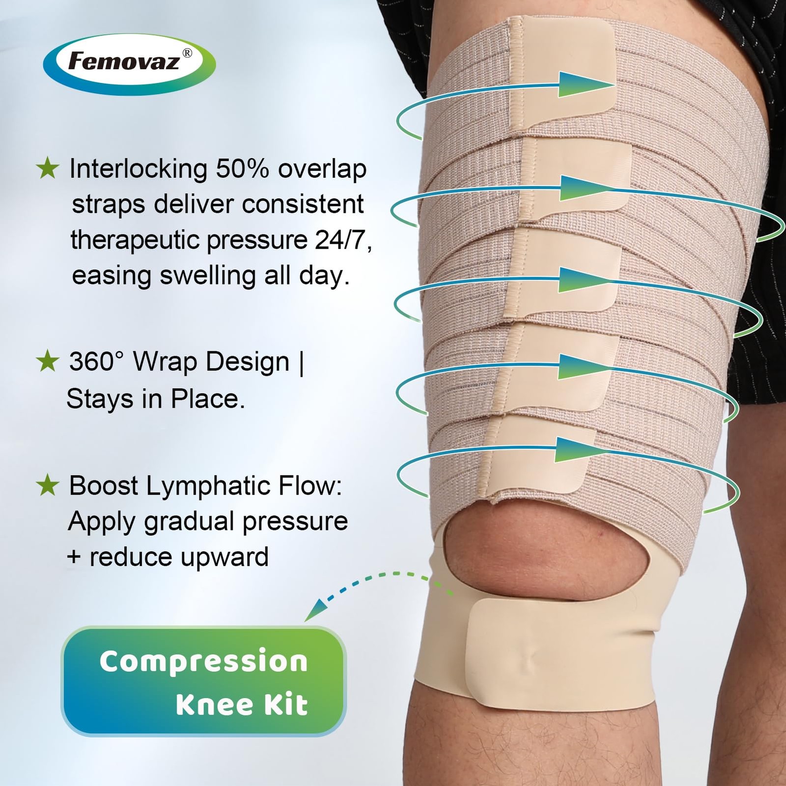 Femovaz® 1PC Thigh Compression Wrap + Knee Kit | Large, Skin