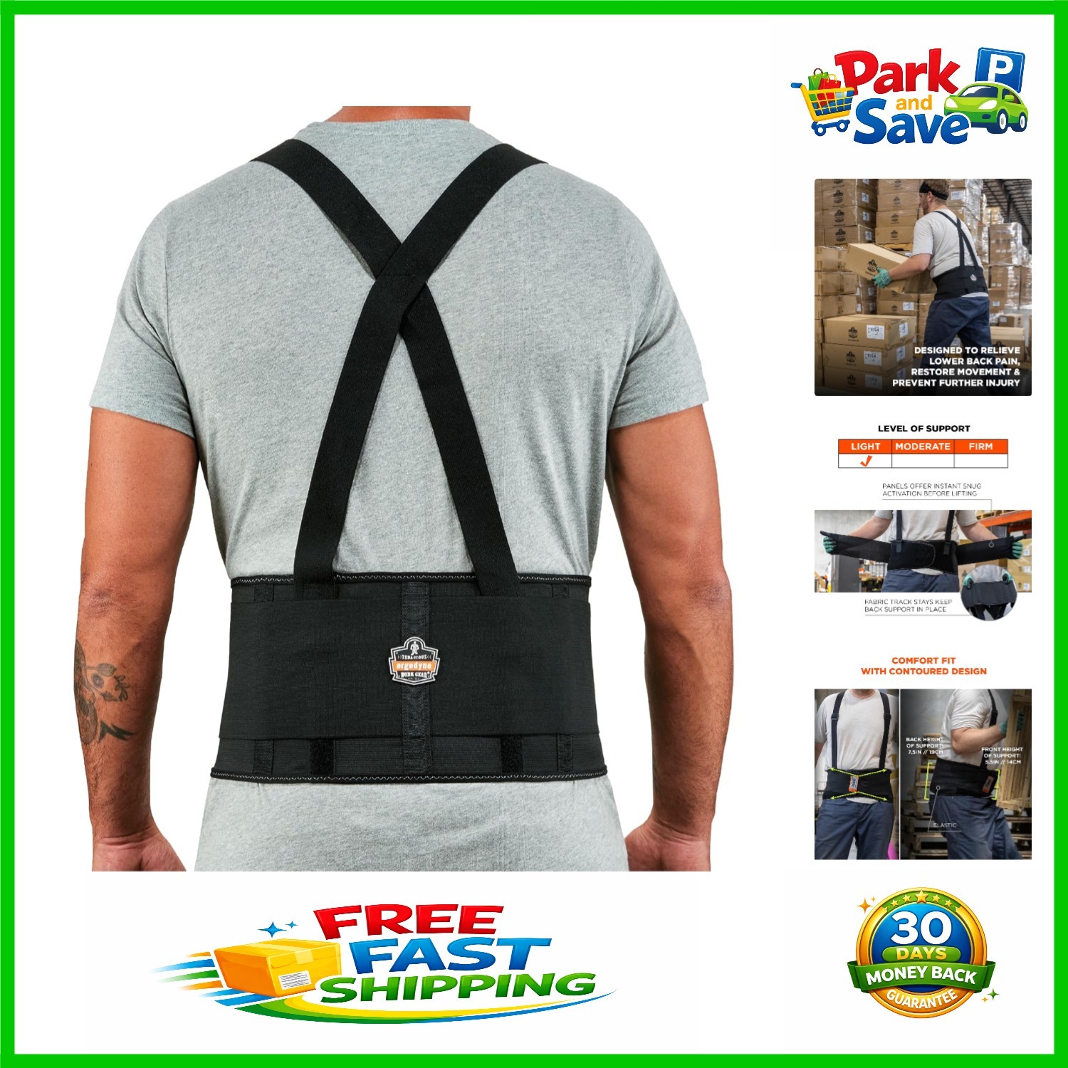 7.5-Inch Elastic ProFlex Back Support Belt with Removable Straps – Large Size