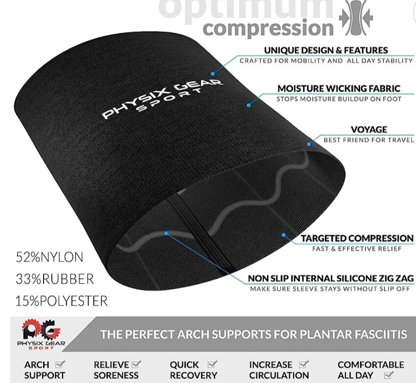 Physix Gear Sport Arch Support Sleeves Foot XL Pain Relief Plantar Fasciitis