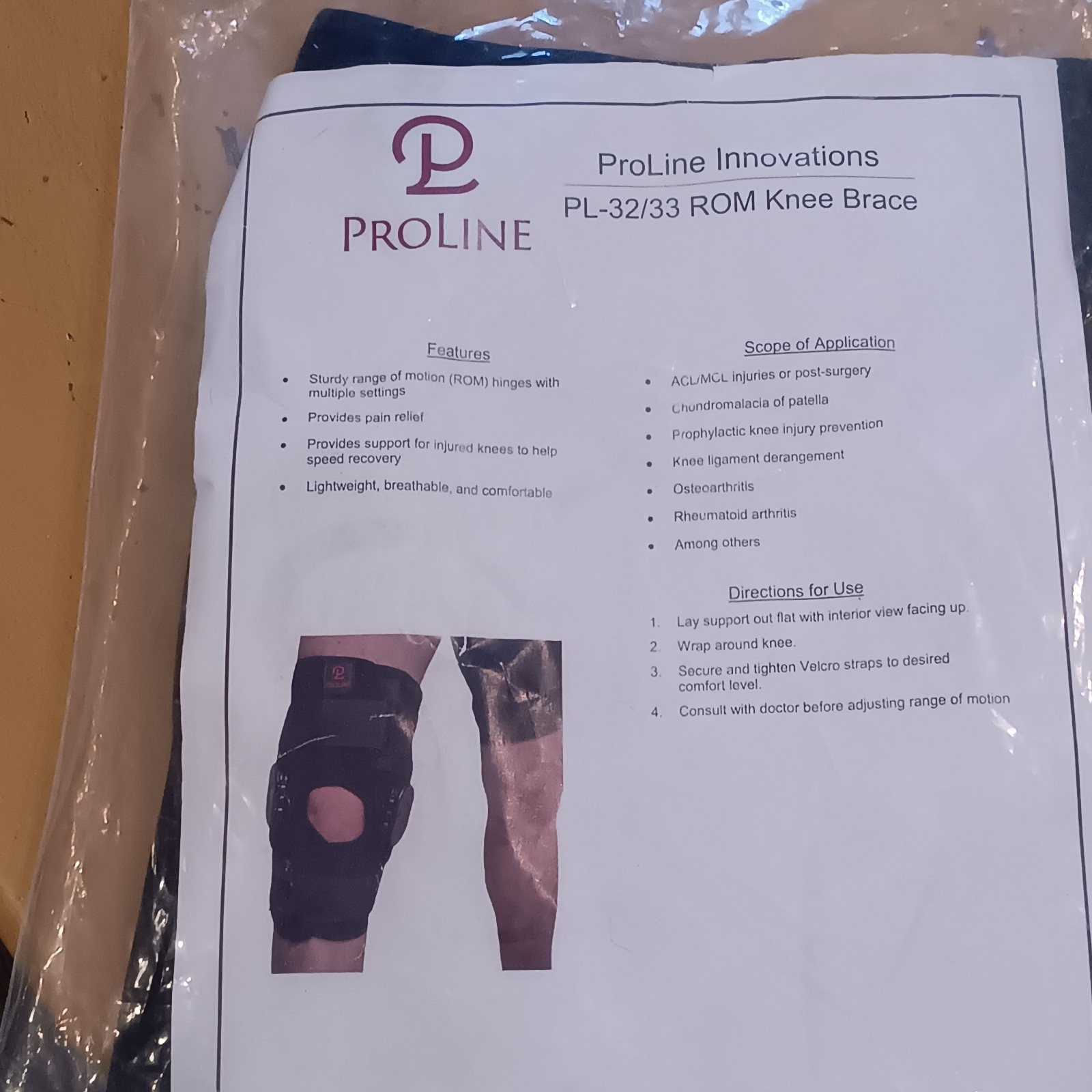ProLine Innovations PL-32/33 ROM Knee Support Brace New Universal Bilateral