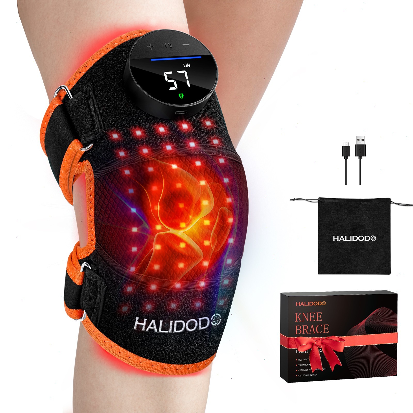 Red Light Therapy & Vibration Massage Knee Brace,660/850nm-Wireless Rechargeable
