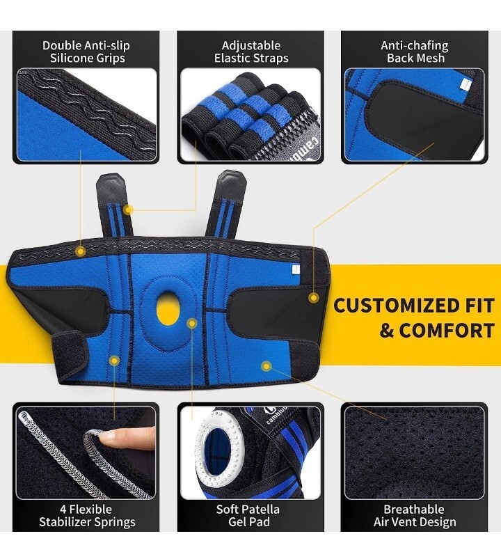 Anti-chafing Knee Brace for Knee Pain with Side Stabilizers for Women and men, A