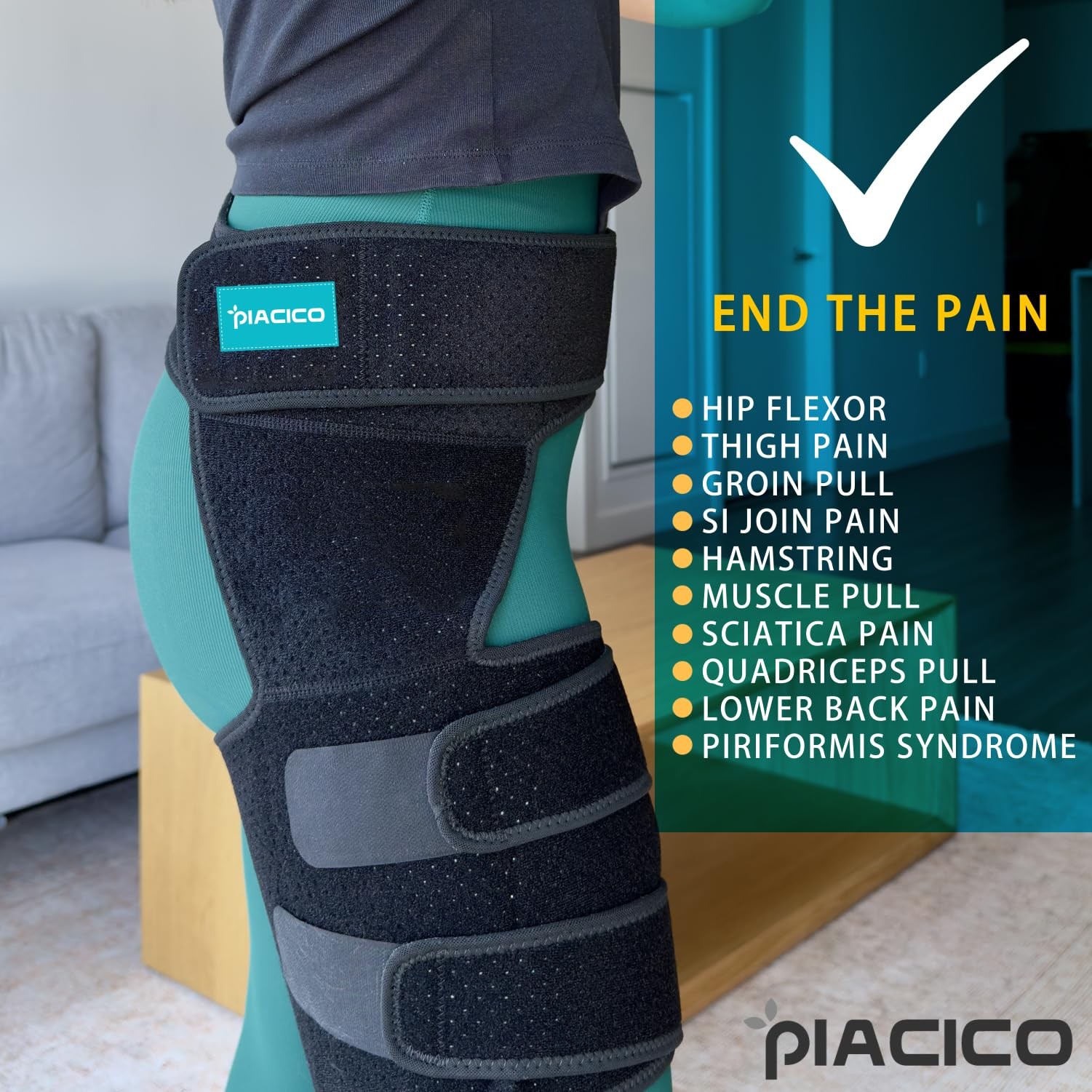 Piacico Hip Brace for Men & Women – Sciatica Pain Relief Devices, Right, Blue