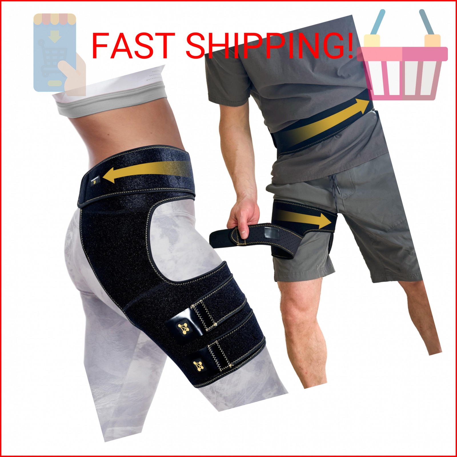 CopperJoint Adjustable Hip Brace for Women and Men, Black, One Size-Hip Support