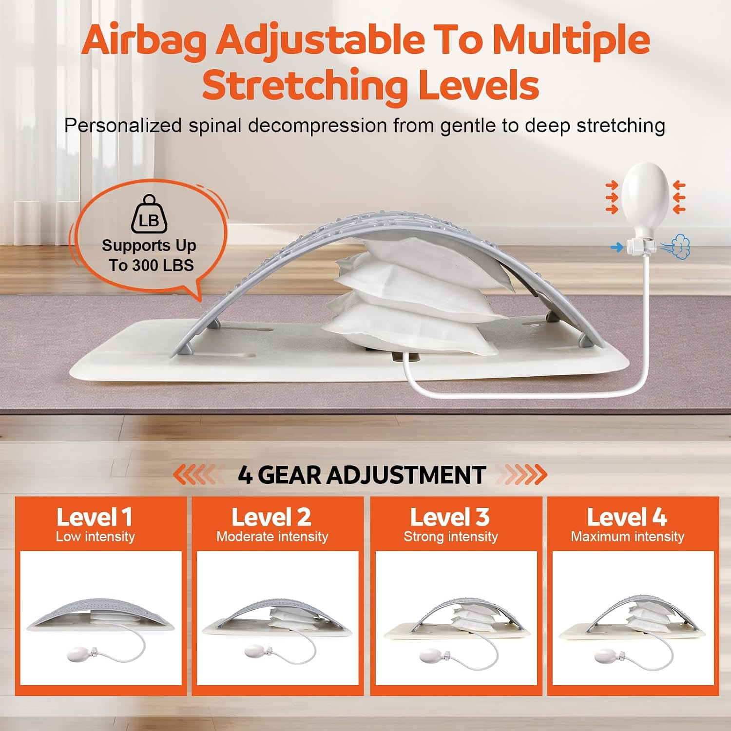 Inflatable Back Stretcher for Lower Back Pain Relief, Adjustable Airbag Lumbar T