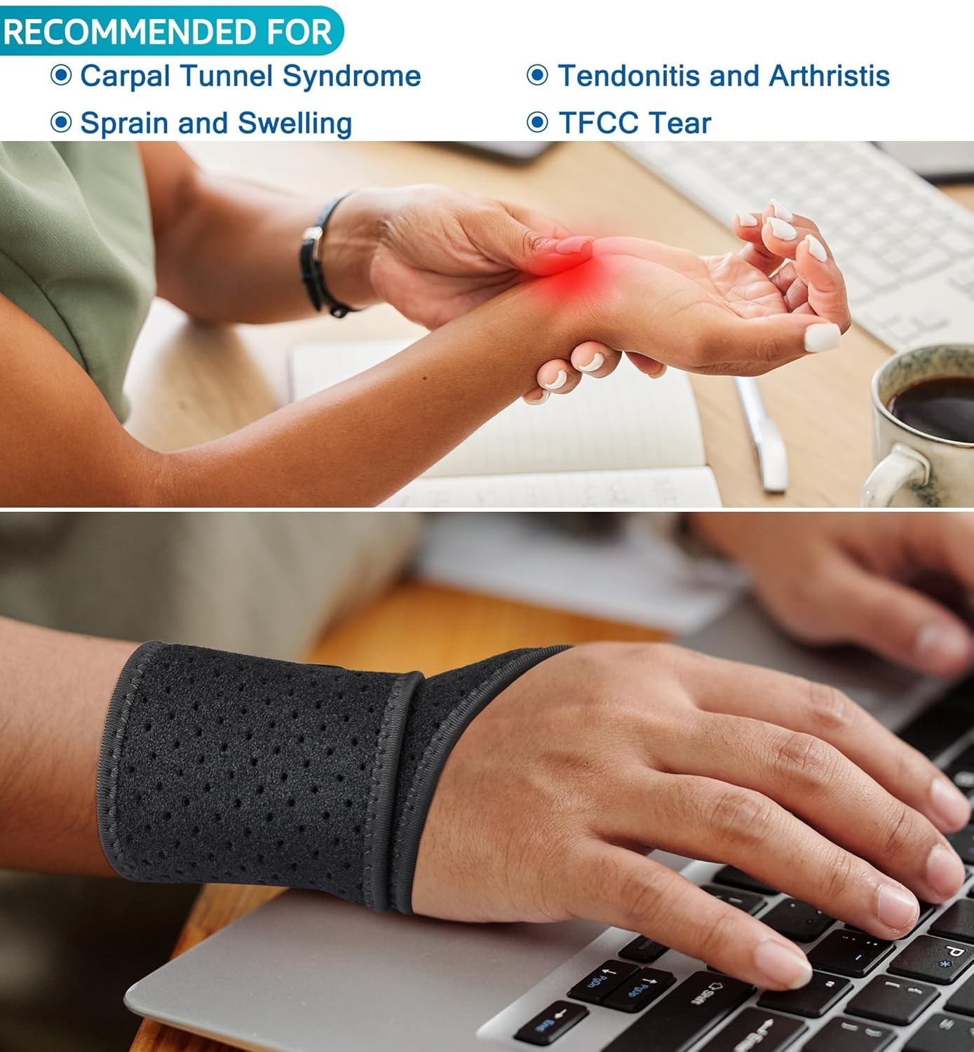 Breathable Wrist Brace (2 Pack) for Relieve Wrist Pain from Carpal Tunnel , Arth