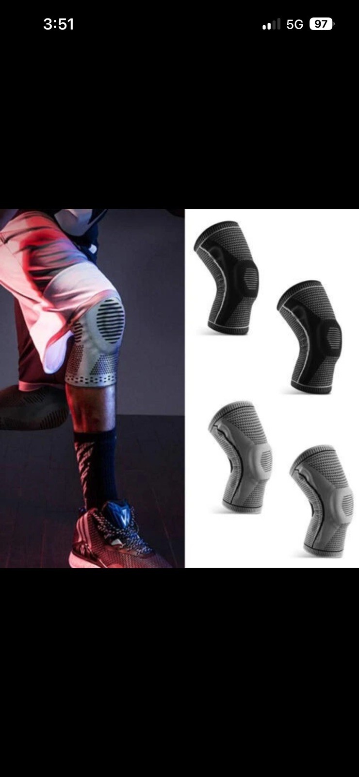 Silicone Knee Brace Compression Sleeve Support with Patella Gel Pad Side Spring