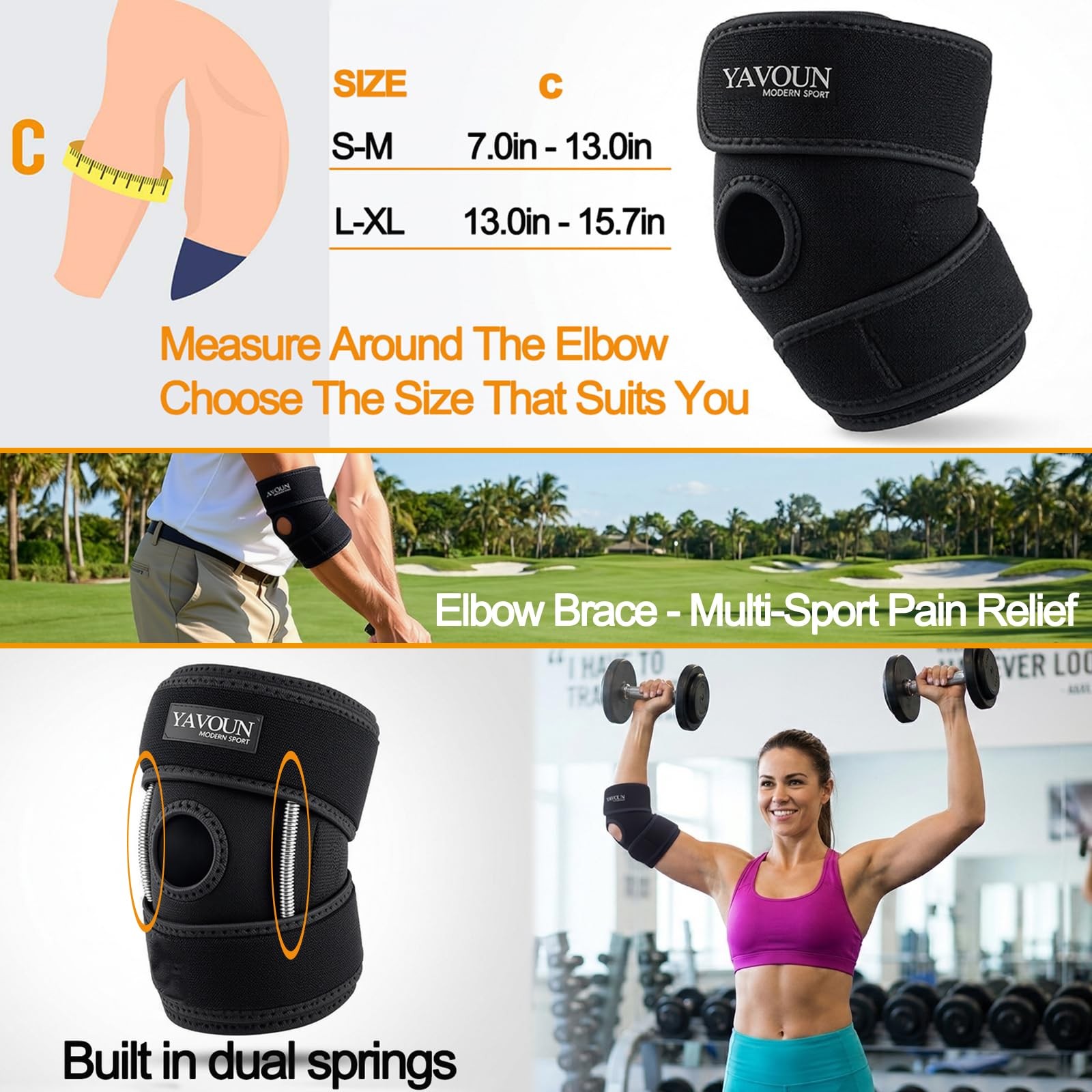 Elbow Brace, Adjustable Tennis Support for 1 Count (Pack of 1), Black