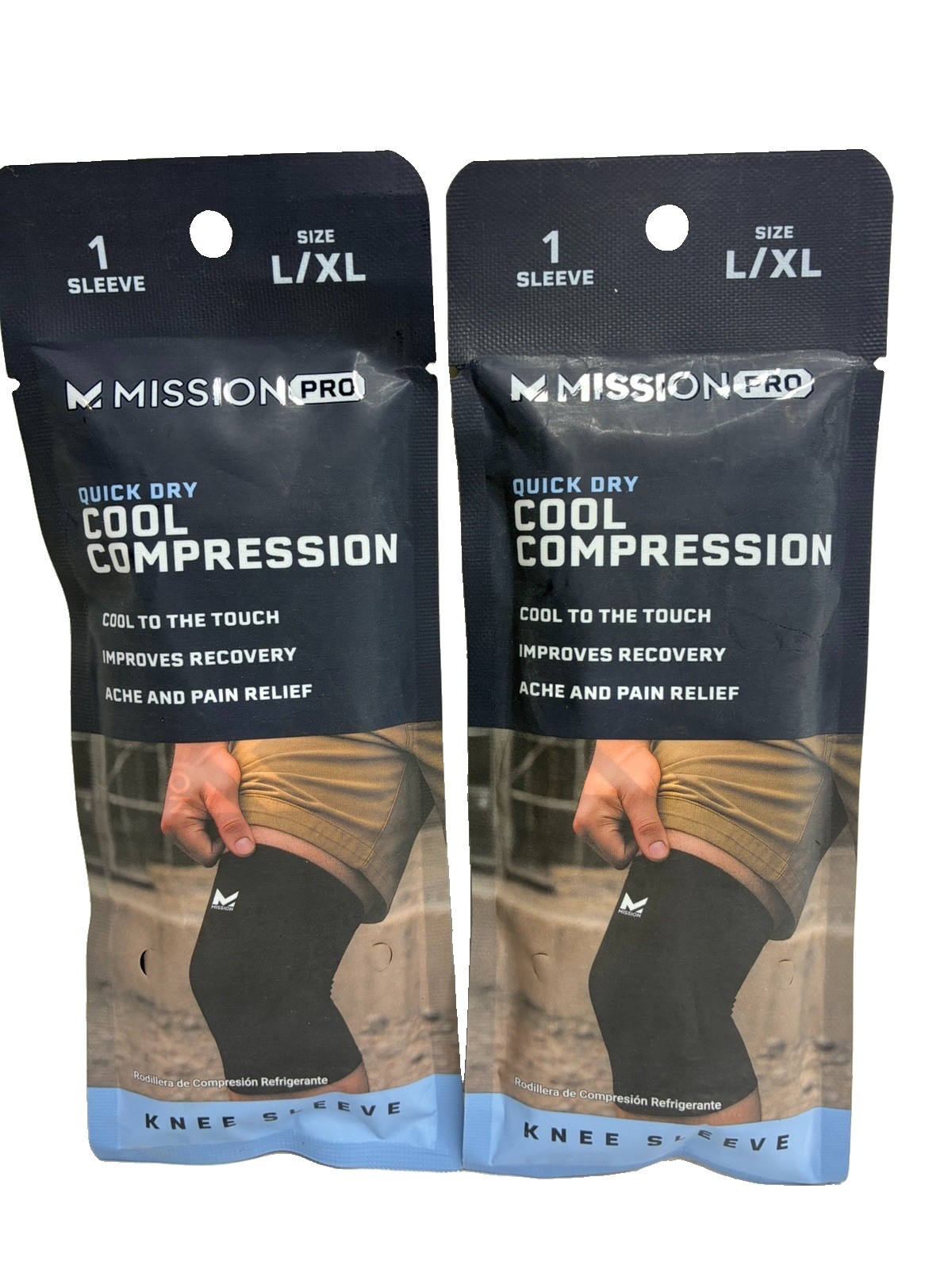 Mission Pro Quick Dry Cooling Compression Knee Sleeve, Black, Size L/XL- 2 Pack