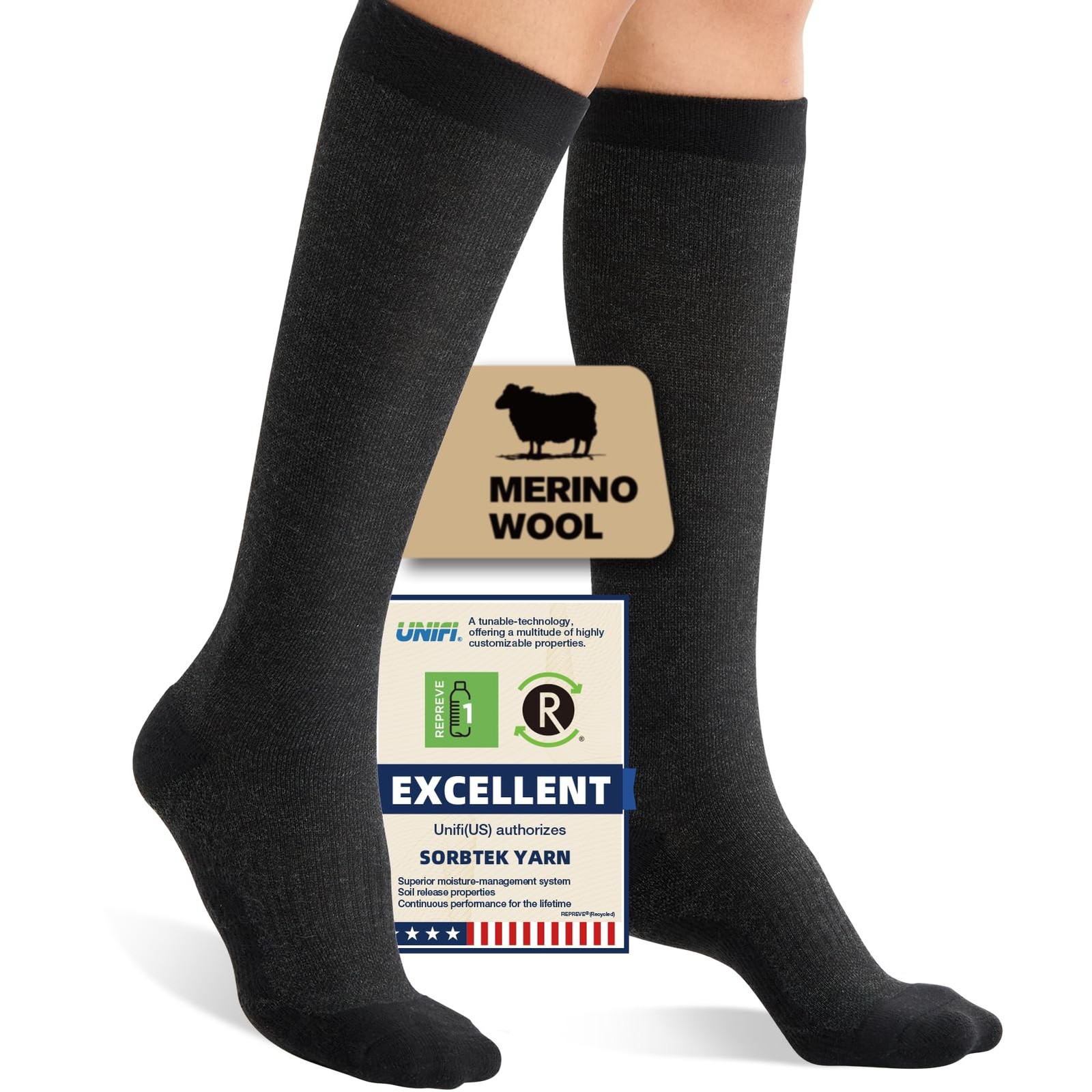 Merino Wool Compression Socks 1520 mmHg for Women Men, S/M Dark Gray