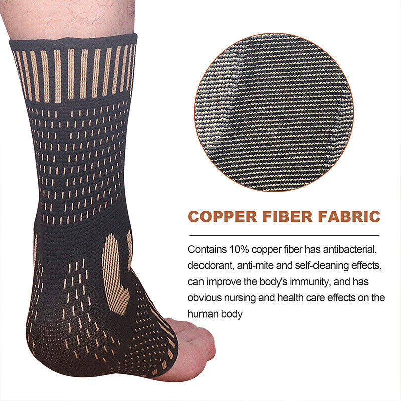 Copper Ankle Brace Silver Support Compression Sleeve Socks Foot Fasciitis Pain