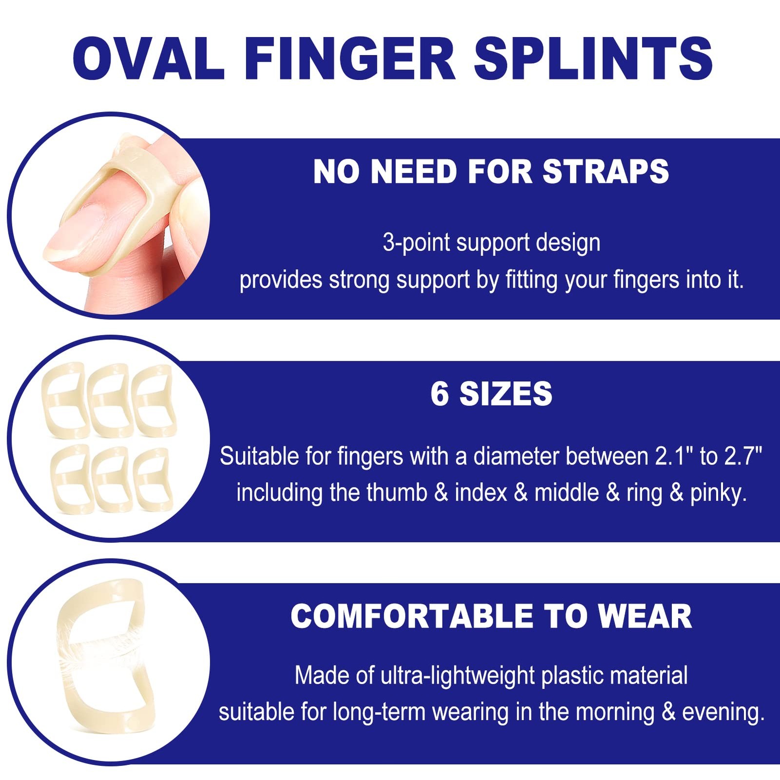 10Pcs Oval Finger Splints & Sleeves Kit, 6 Graduated Size 4,5,6,7,8,9, Nude