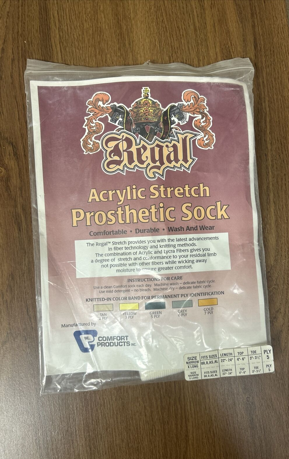 Regal Acrylic Stretch Prosthetic Sock, Size Narrow/X Long Ply 5