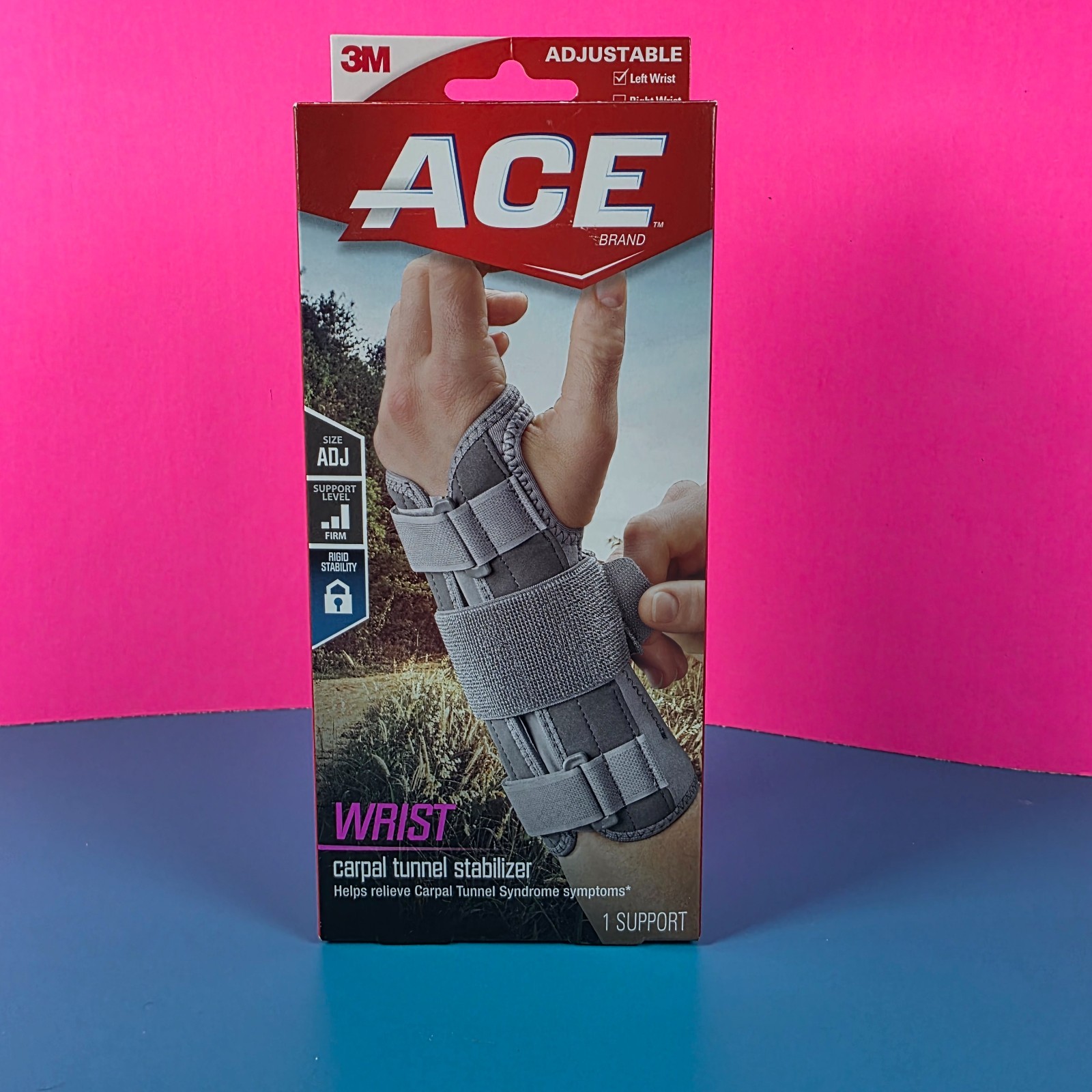 Carpal Tunnel Stabilizer Ace Adjustable Wrist Left Hand Firm Support Gray