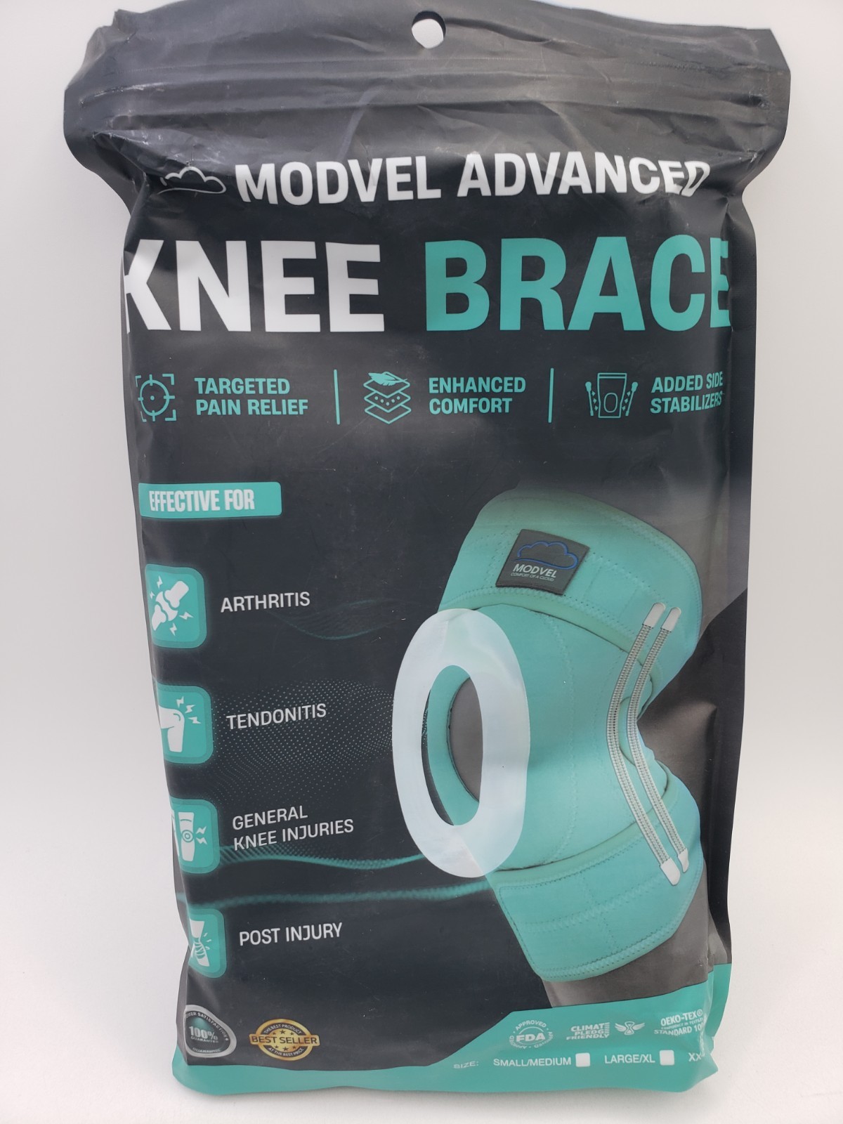 MODVEL ELITE Knee Brace for Women & Men with Side Stabilizers, XXL Grey Black