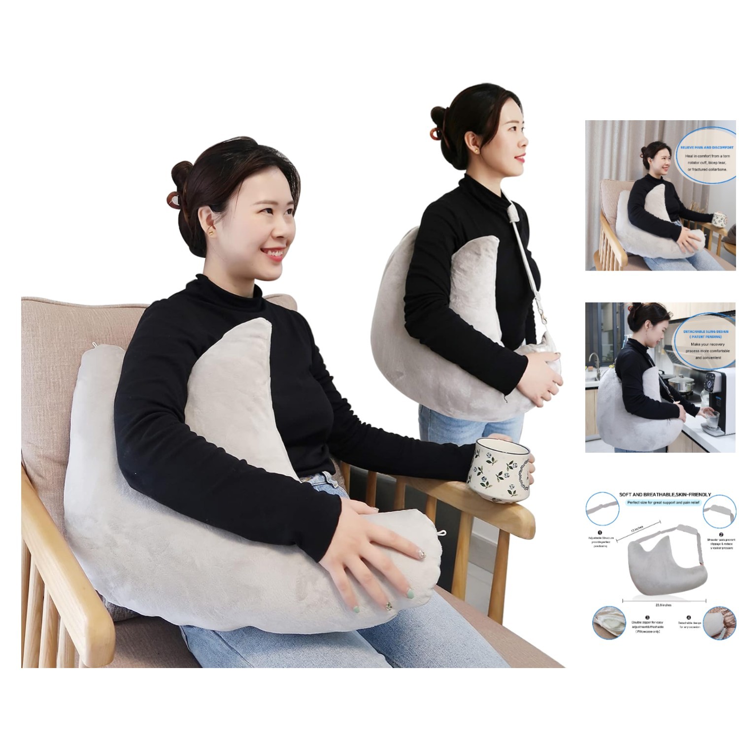 Ergonomic Shoulder Surgery Pillow for Pain Relief & Adjustable Support – Grey