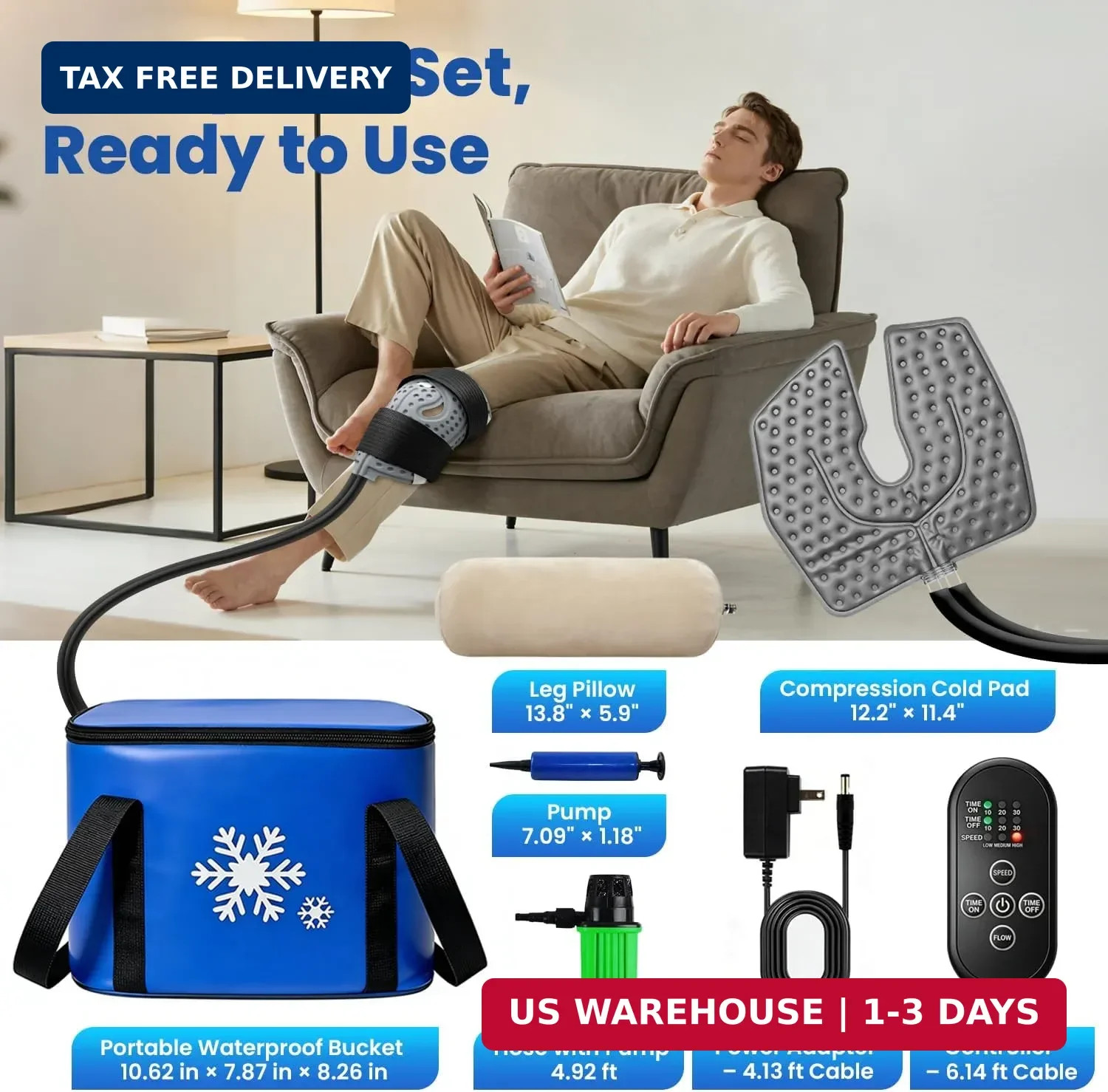 Ice Machine for Knee After Surgery with Inflatable Leg Elevation Pillow, Portabl