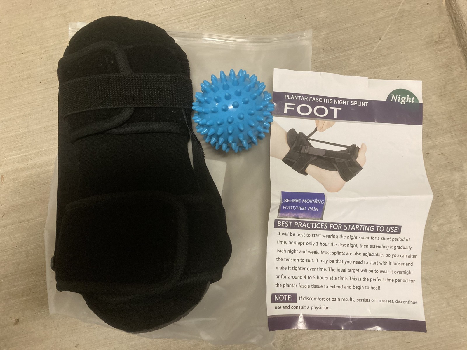 Plantar Fasciitis Night Splint Foot Heel Pain Hard Spike Ball Achilles stretch