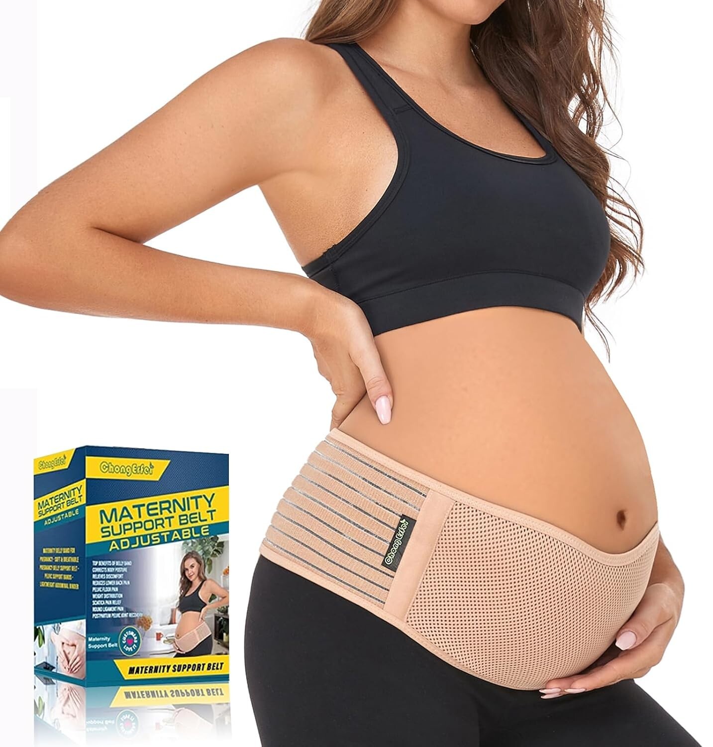 ChongErfei Maternity Belt Belly Band Back Support Abdominal Brace One Size -Nude