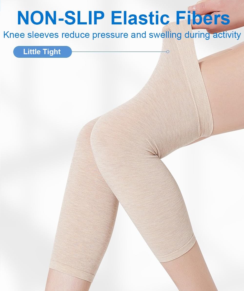 2 Pairs Knee Compression Sleeves for Women, Lightweight Short, Black+Beige